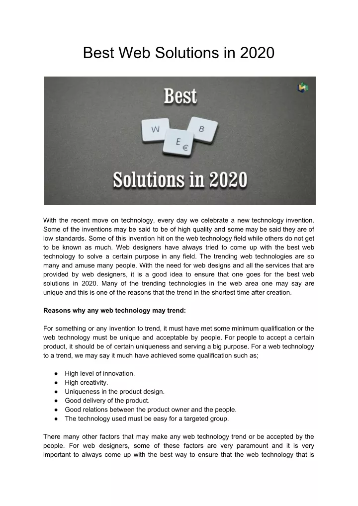 best web solutions in 2020