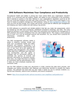 OHS Software Maximises Your Compliance and Productivity