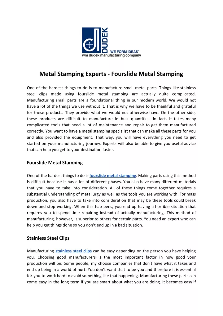 metal stamping experts fourslide metal stamping