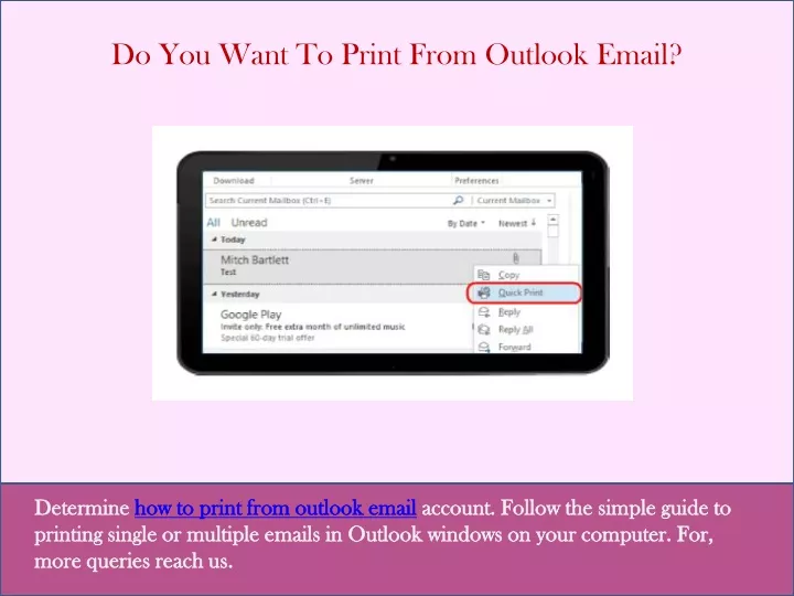 do you want to print from outlook email
