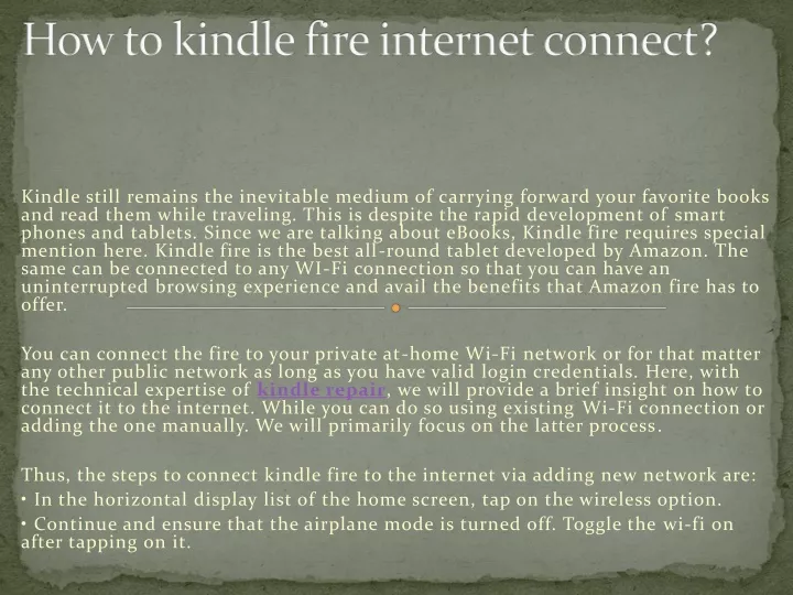 how to kindle fire internet connect