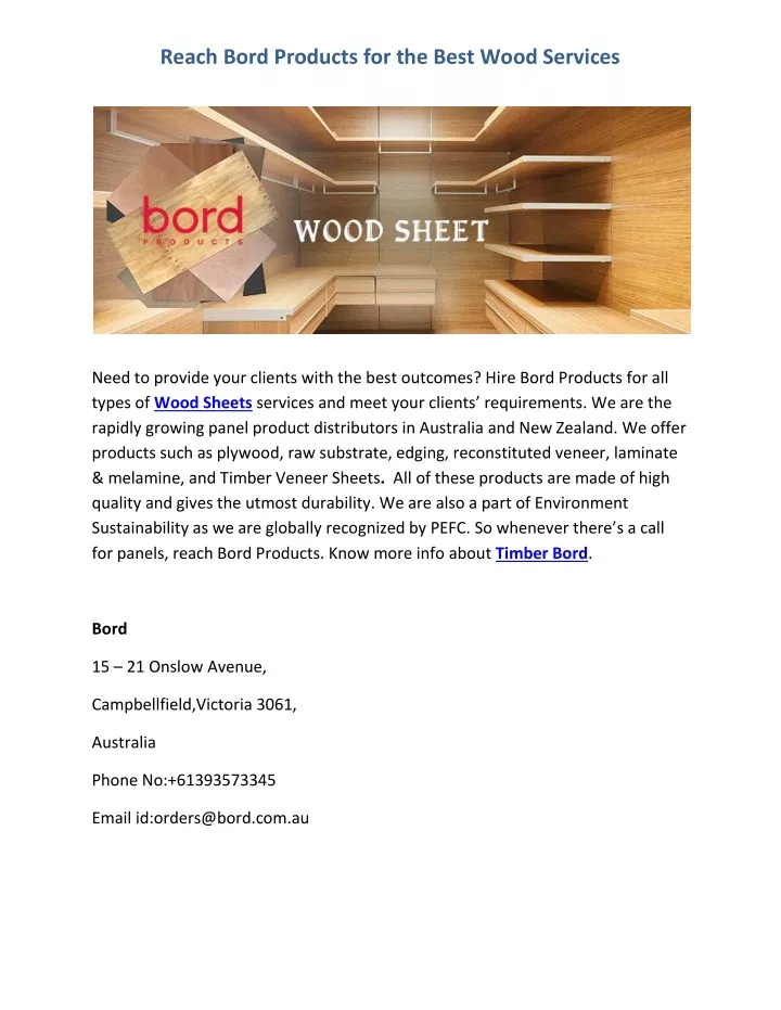 reach bord products for the best wood services