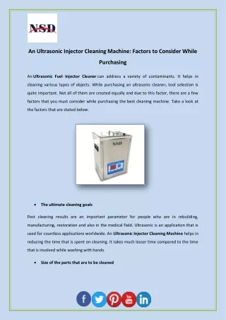 An Ultrasonic Injector Cleaning Machine: Factors to Consider While Purchasing