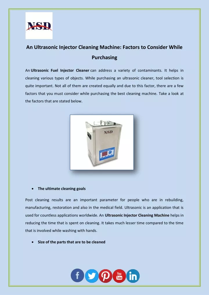 an ultrasonic injector cleaning machine factors