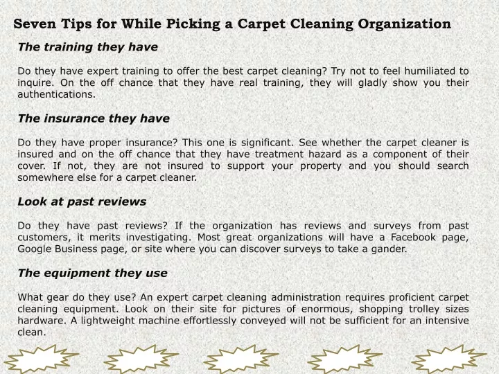 seven tips for while picking a carpet cleaning