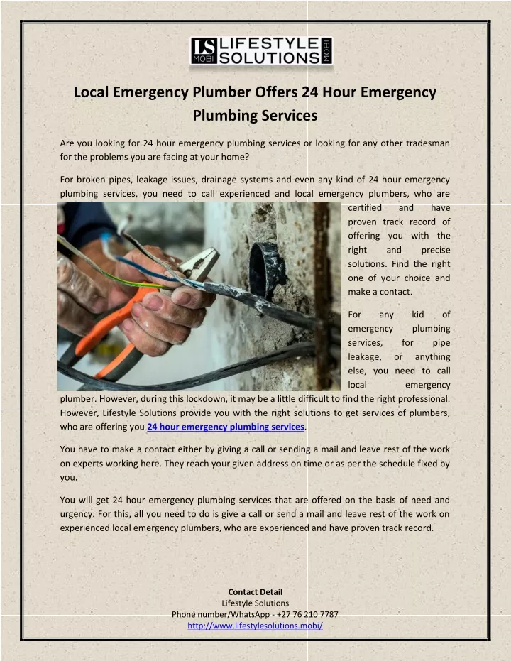 local emergency plumber offers 24 hour emergency