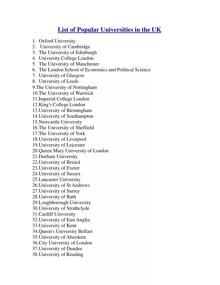 list of popular universities in the uk oxford