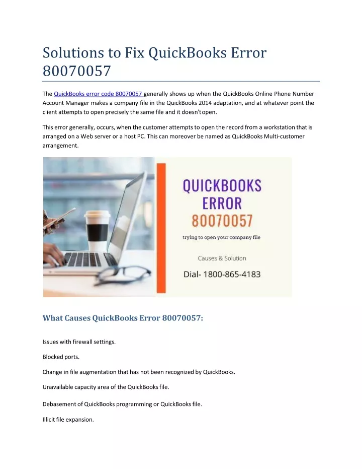 solutions to fix quickbooks error 80070057