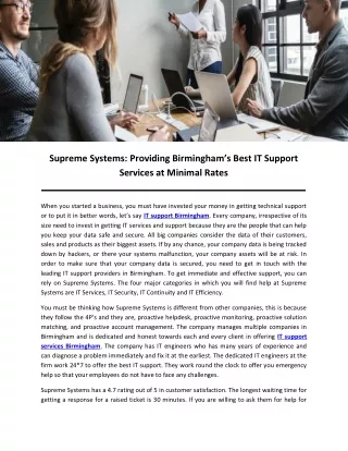 Supreme Systems: Providing Birmingham’s Best IT Support Services at Minimal Rates