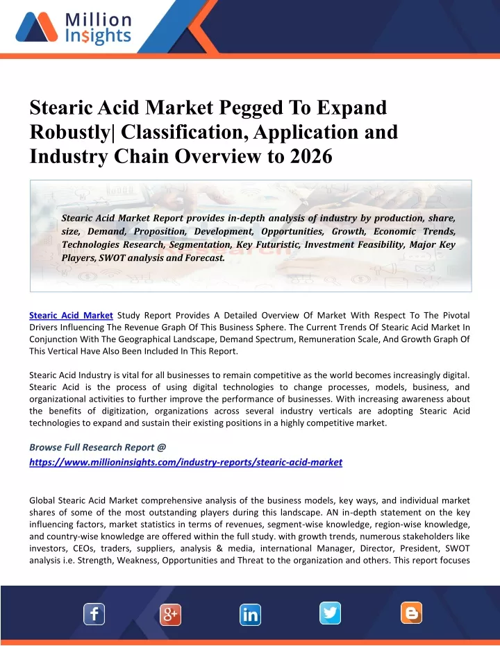 stearic acid market pegged to expand robustly