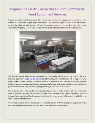 Acquire The Fruitful Advantages From Commercial Food Equipment Services
