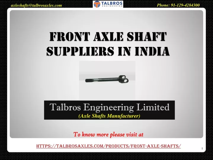 front axle shaft suppliers in india