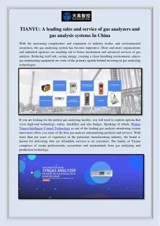 tianyu a leading sales and service