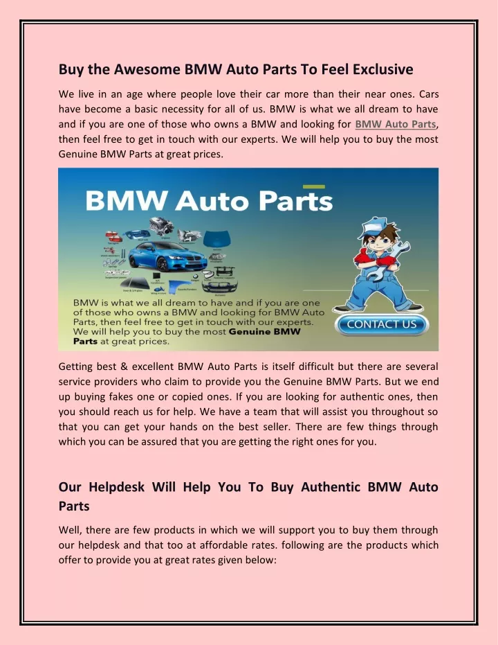 buy the awesome bmw auto parts to feel exclusive