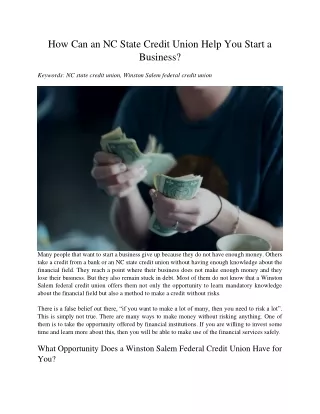 how can an nc state credit union help you start