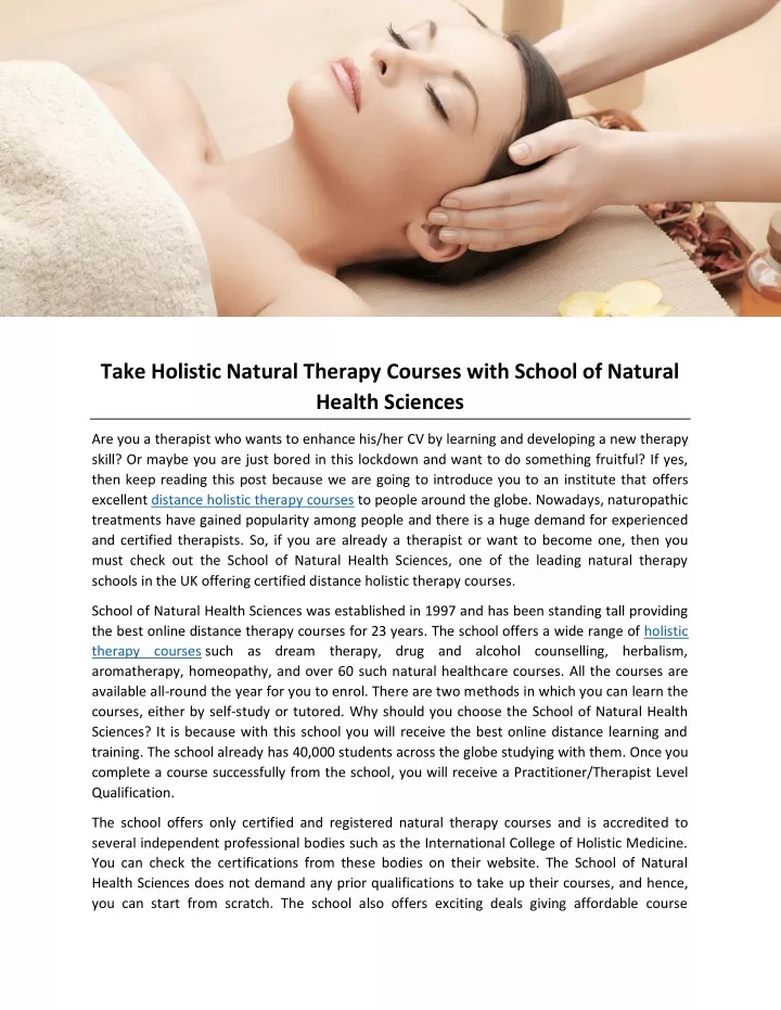 take holistic natural therapy courses with school