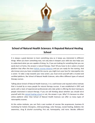 School of Natural Health Sciences: A Reputed Natural Healing School