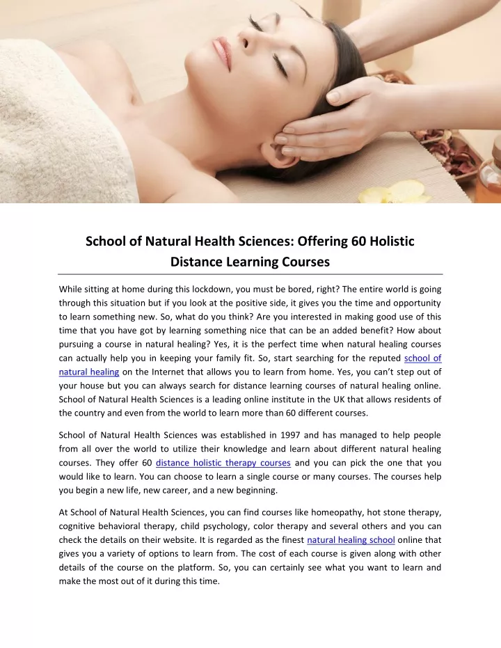 school of natural health sciences offering