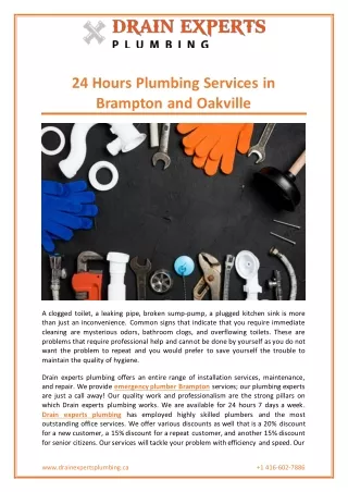 24 Hours Plumbing Services in Brampton and Oakville