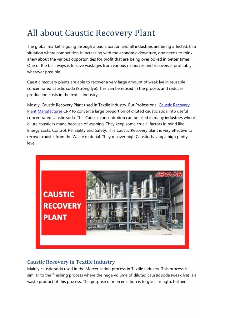 all about caustic recovery plant