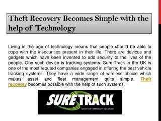 Theft Recovery Becomes Simple with the Help of Technology