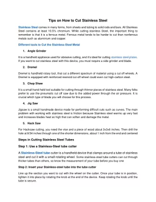 Tips on How to Cut Stainless Steel