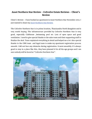 Asset Northern Star Review - CoEvolve Estate Reviews - Client’s Review