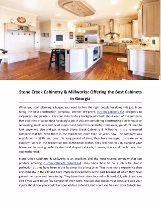 Stone Creek Cabinetry & Millworks: Offering the Best Cabinets in Georgia