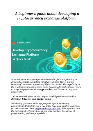 A beginner's guide about developing a cryptocurrency exchange platform!