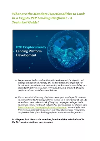 P2P Lending Platform Development