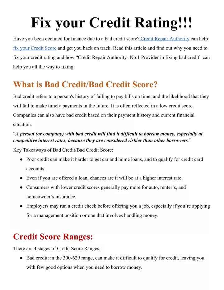fix your credit rating