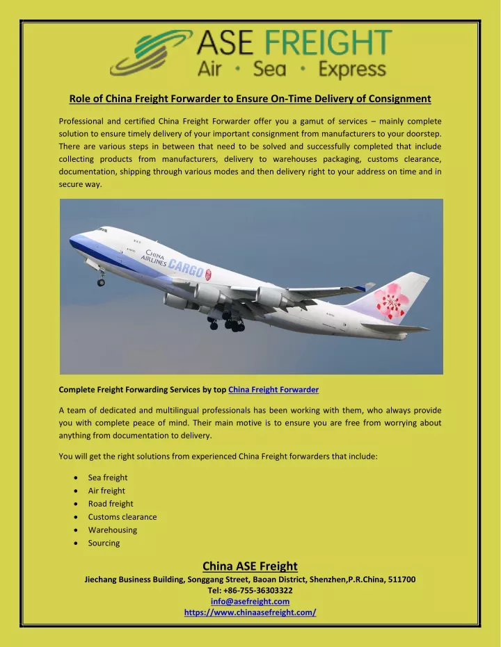 role of china freight forwarder to ensure on time