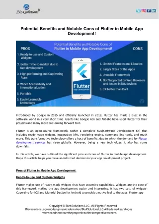 potential benefits and notable cons of flutter