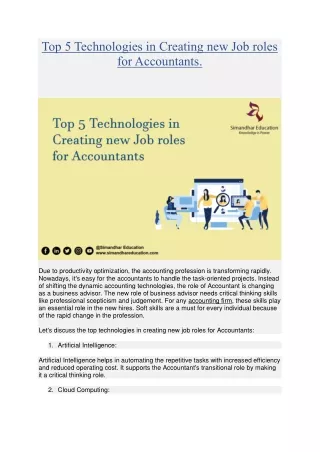 Top 5 Technologies in Creating new Job roles for Accountants