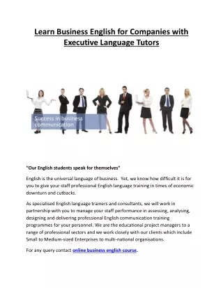 Learn Business English for Companies with Executive Language Tutors