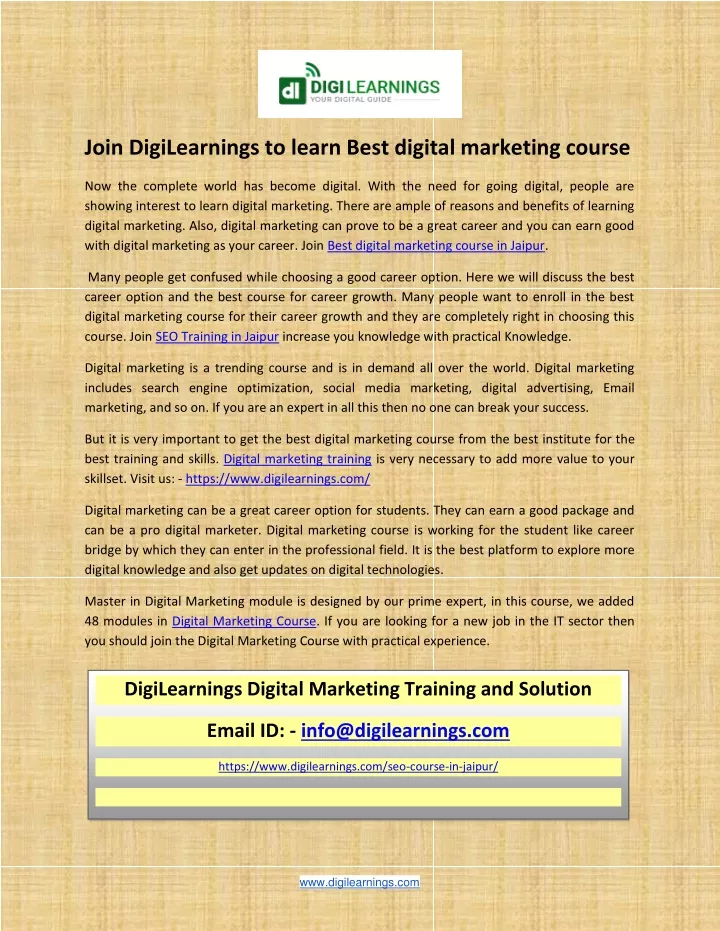join digilearnings to learn best digital
