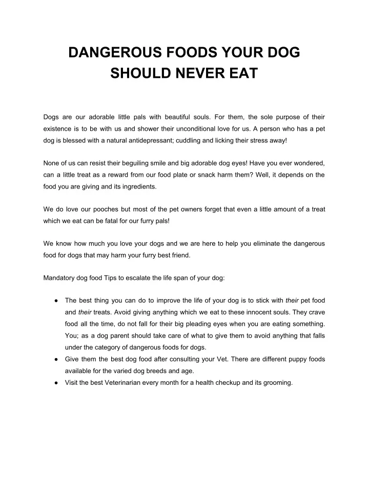 dangerous foods your dog should never eat