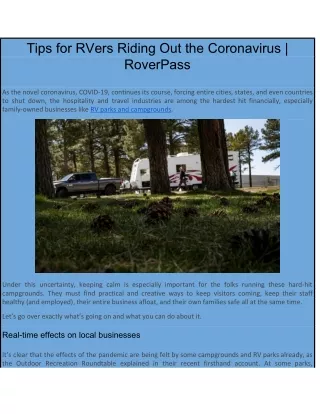 Tips for RVers Riding Out the Coronavirus | RoverPass