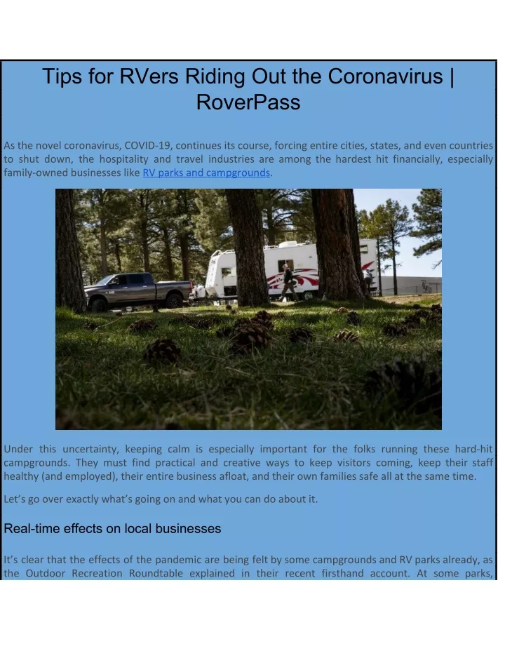 tips for rvers riding out the coronavirus