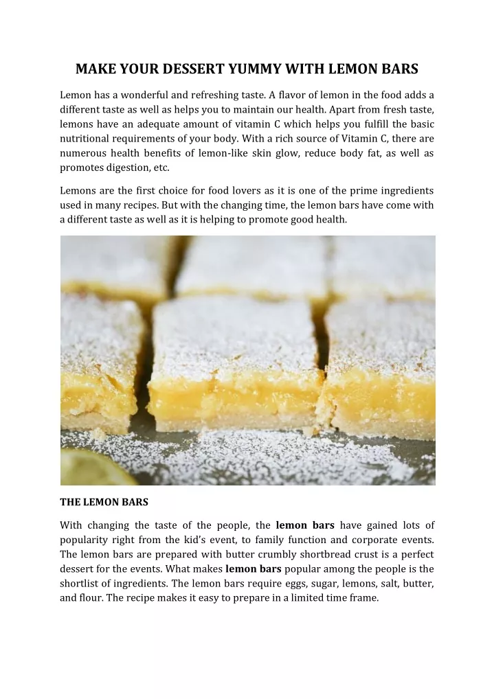 make your dessert yummy with lemon bars