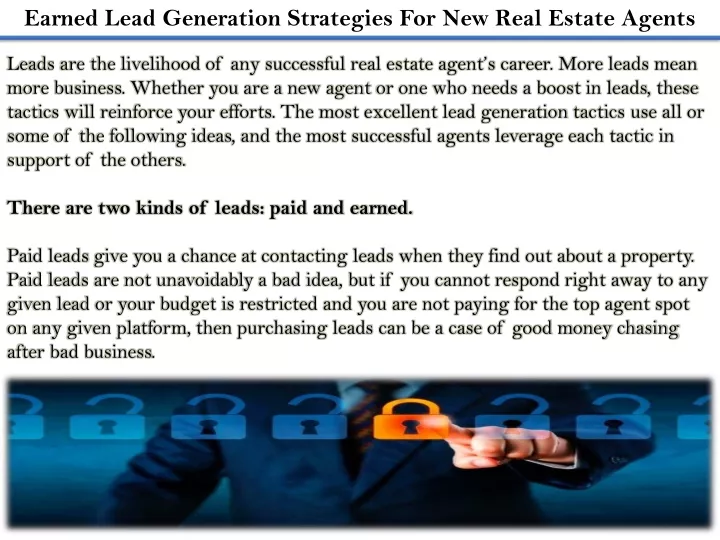 earned lead generation strategies for new real