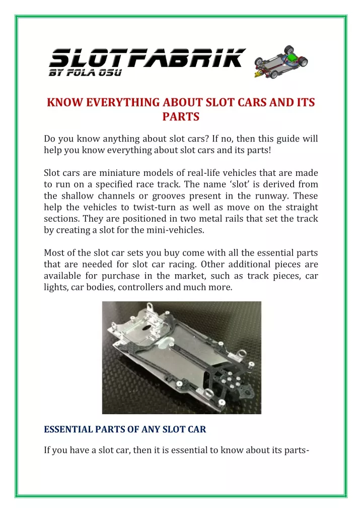 know everything about slot cars and its parts