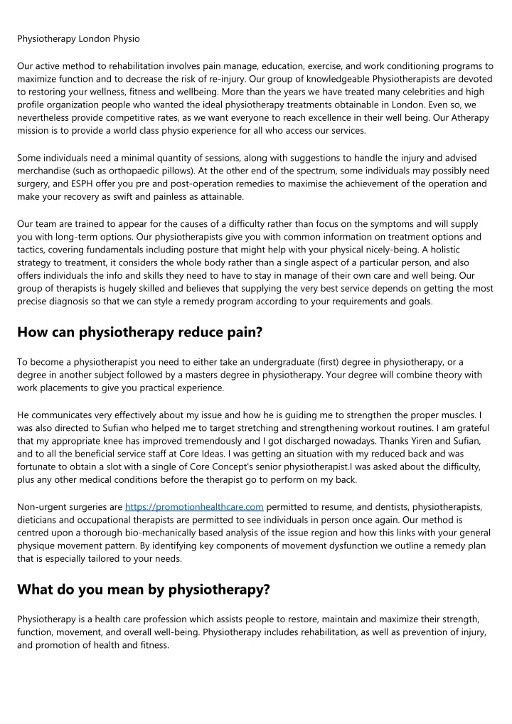 physiotherapy london physio