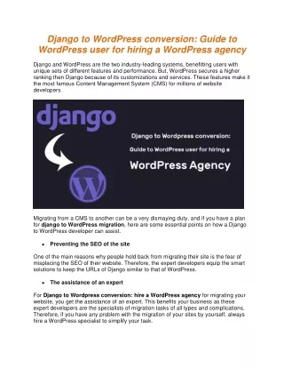 Django to WordPress conversion: Guide to WordPress user for hiring a WordPress agency