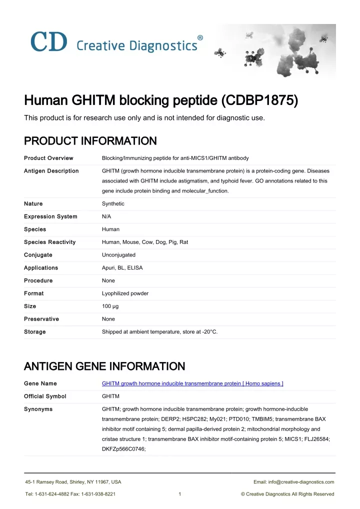 human ghitm blocking peptide cdbp1875 human ghitm