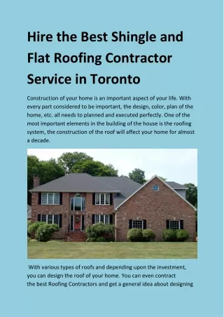 Hire the Best Shingle and Flat Roofing Contractor in Toronto
