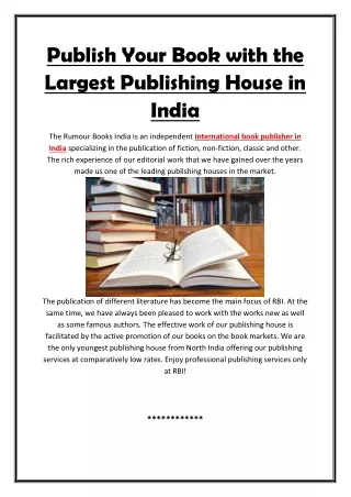 Publish Your Book with the Largest Publishing House in India