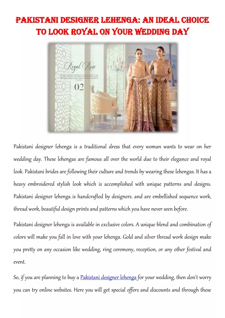 pakistani designer lehenga an ideal choice