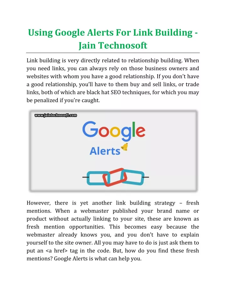 using google alerts for link building jain