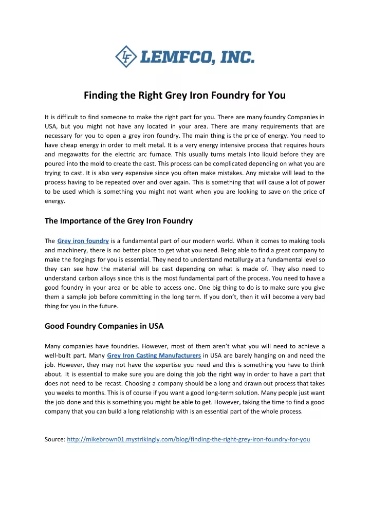 finding the right grey iron foundry for you